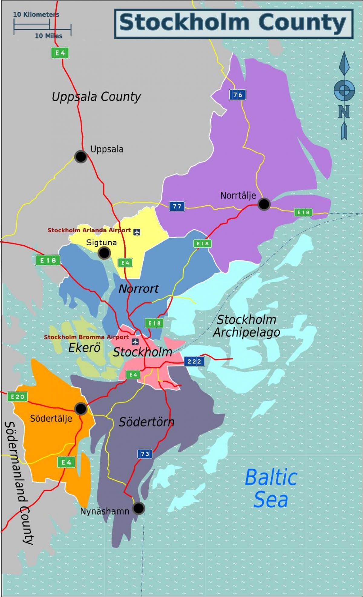 mapa de Estocolmo subúrbios