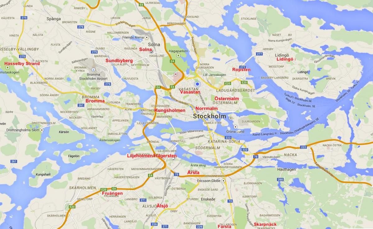 mapa de bairros de Estocolmo