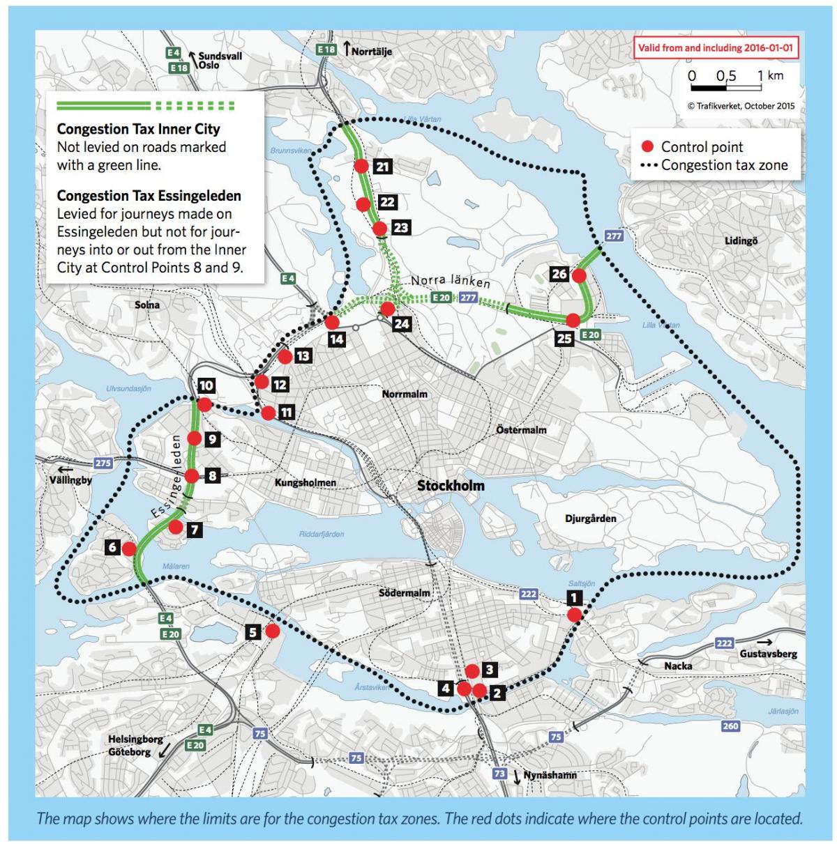 mapa de Estocolmo taxa de congestionamento