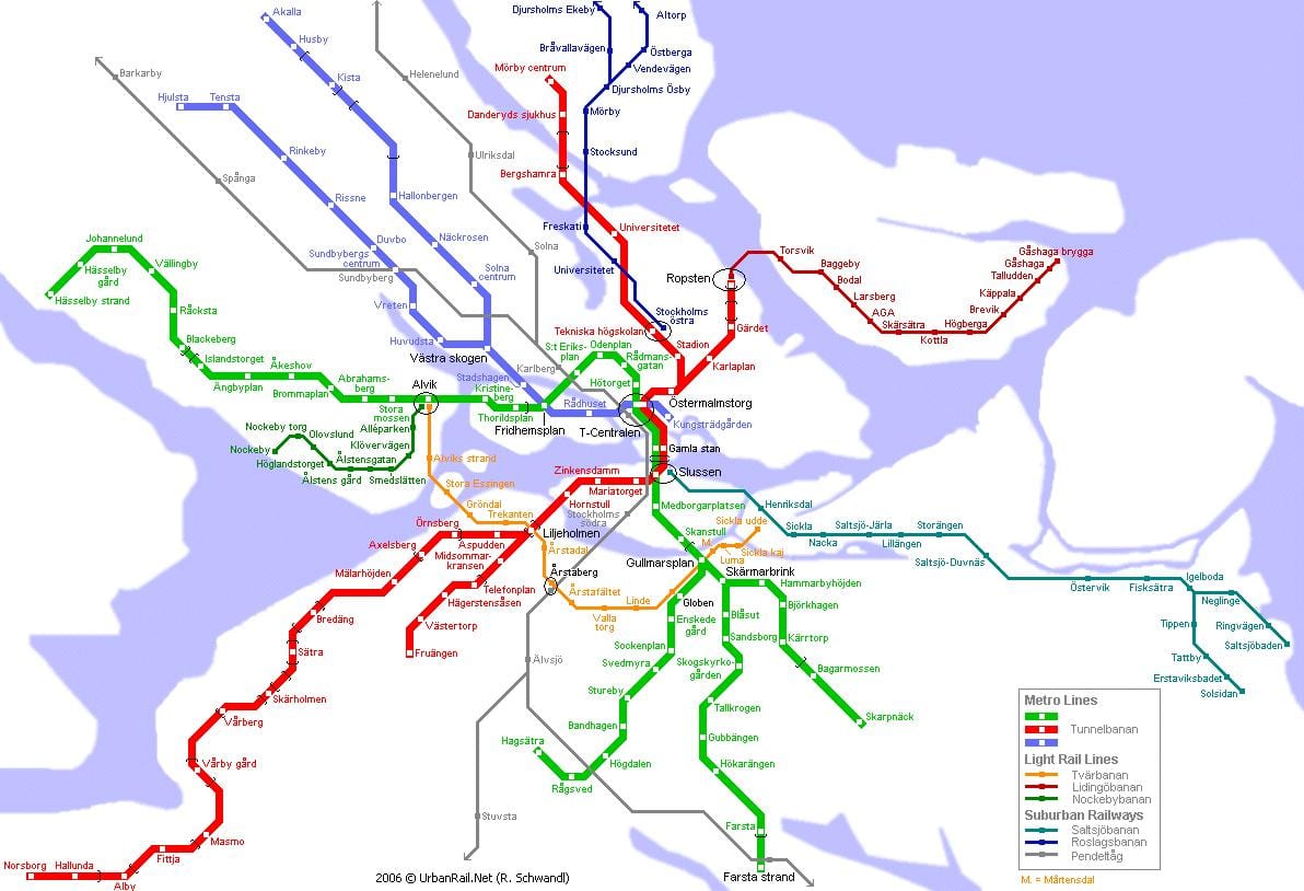 mapa do metropolitano de Estocolmo, na Suécia